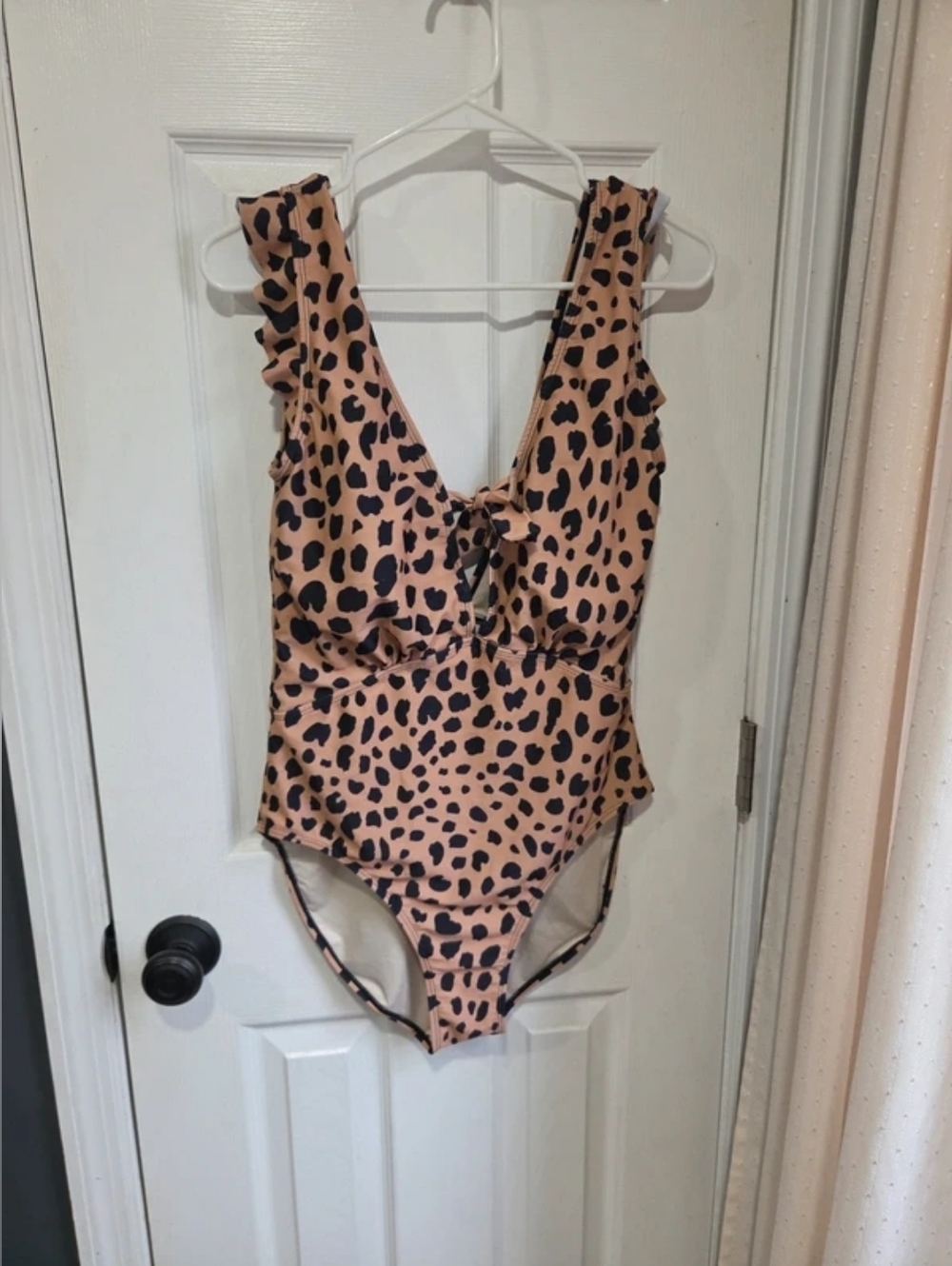 Leopard Print One-Piece Swimsuit in Tan and Black